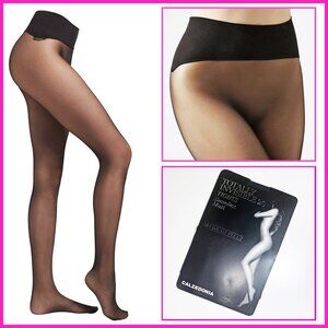 NEW CALZEDONIA "TOTALLY INVISIBLE" MEDIUM SEAMLESS BLACK PANTYHOSE